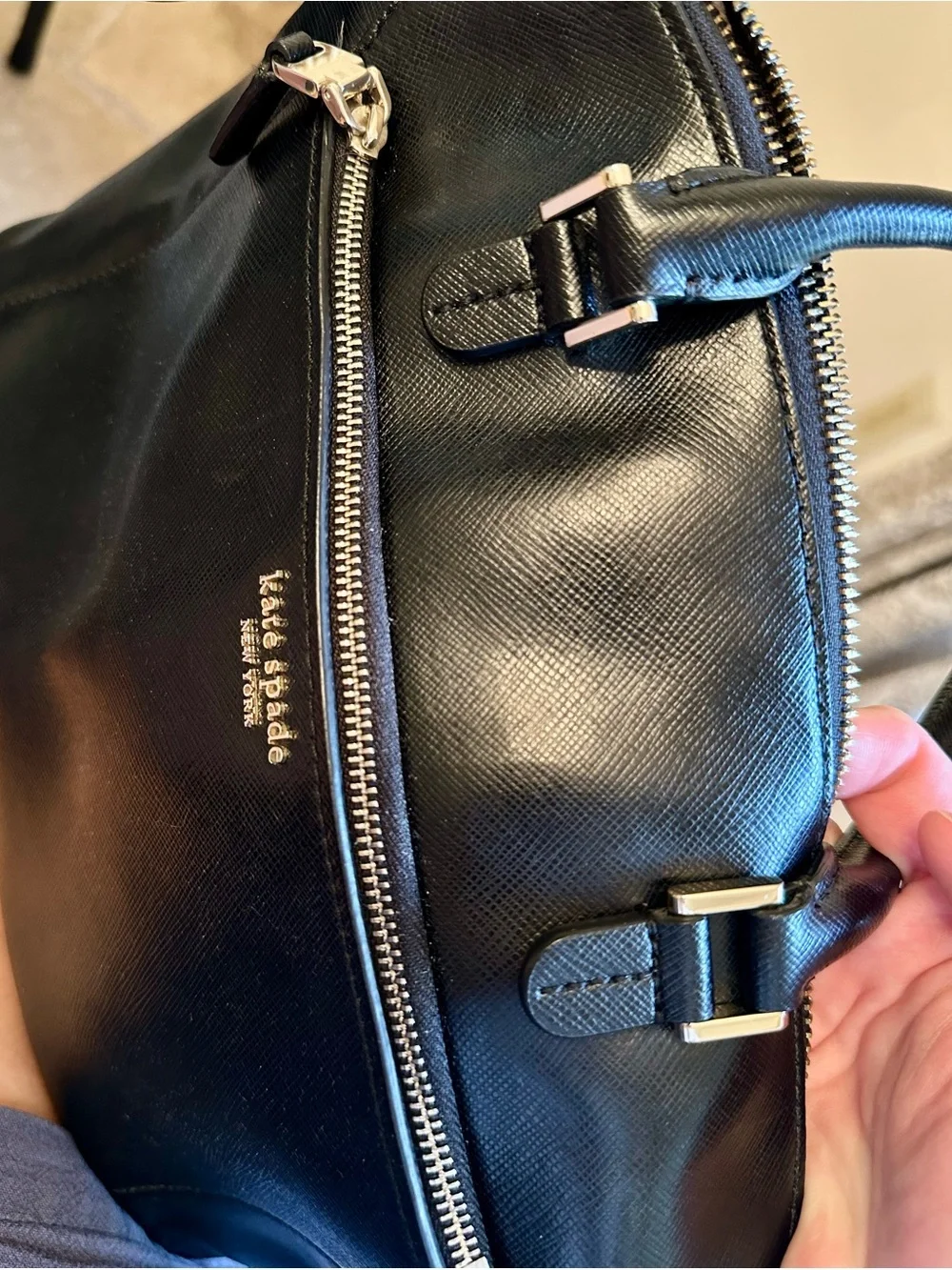 Kate Spade New York Structured Black Leather Satchel Bag